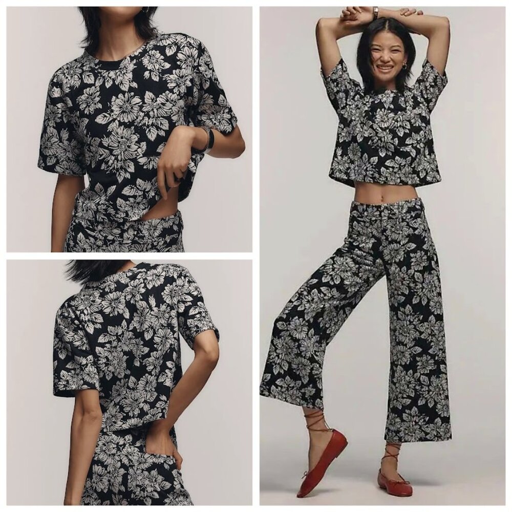 Maeve SET Knit Boxy Tee & Ettie Knit Wide Leg Crop Pants Top S Pants 28 - Picture 2 of 15